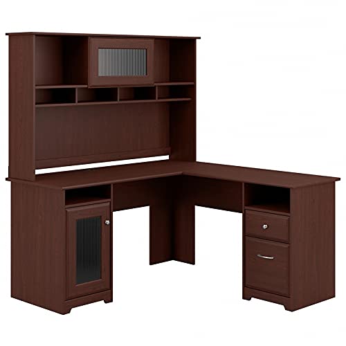 Bush Furniture Meja Berbentuk Cabot L dengan Hutch dala...