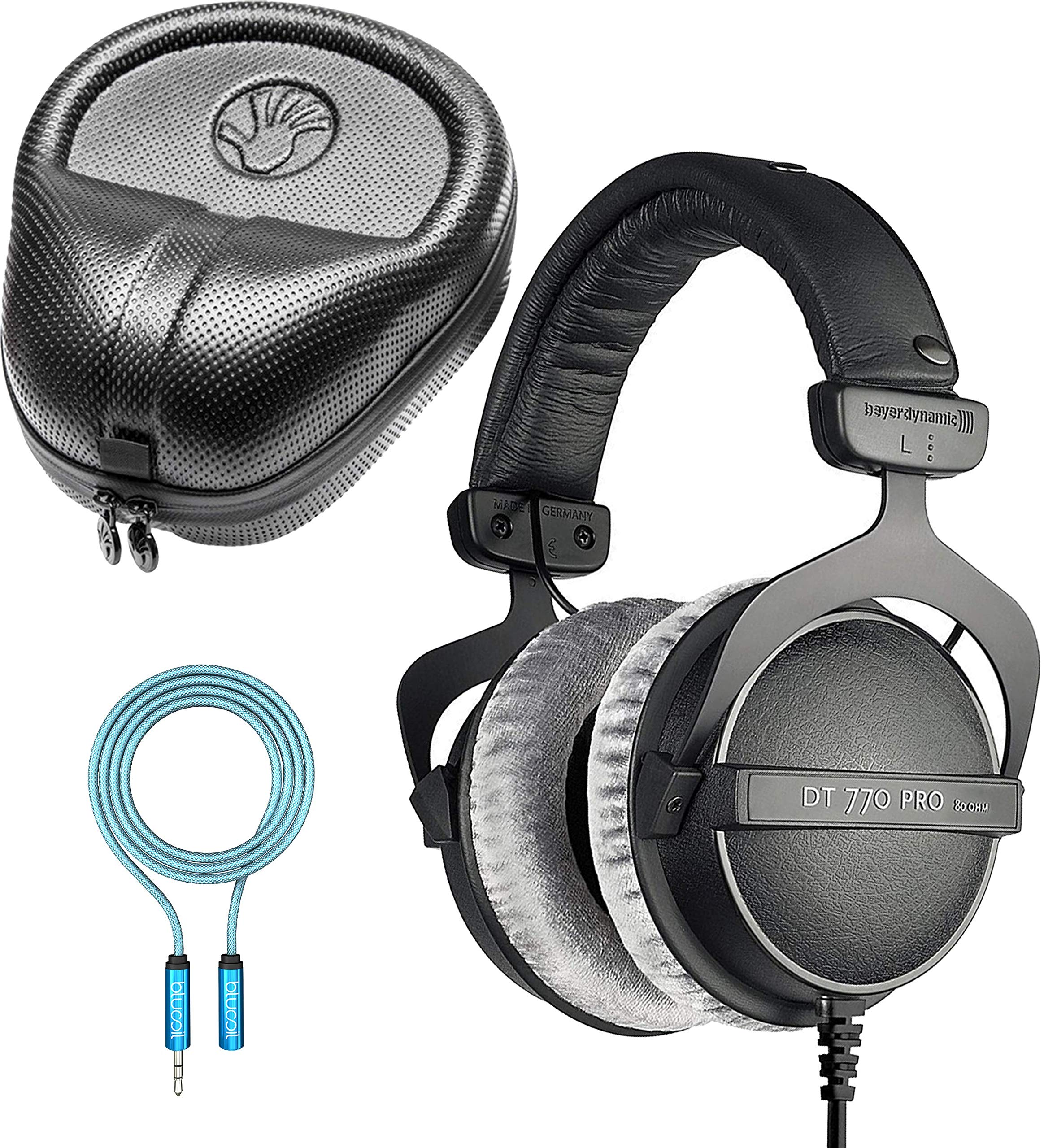  Blucoil Fon Kepala Studio Atas Telinga Beyerdynamic DT 770 PRO 80 Ohm dalam Kelabu untuk Telefon Pintar & Komputer Himpunan dengan Kabel Sambungan Fon Kepala 6' 3.5mm dan Sarung Fon Kepala HardBody...