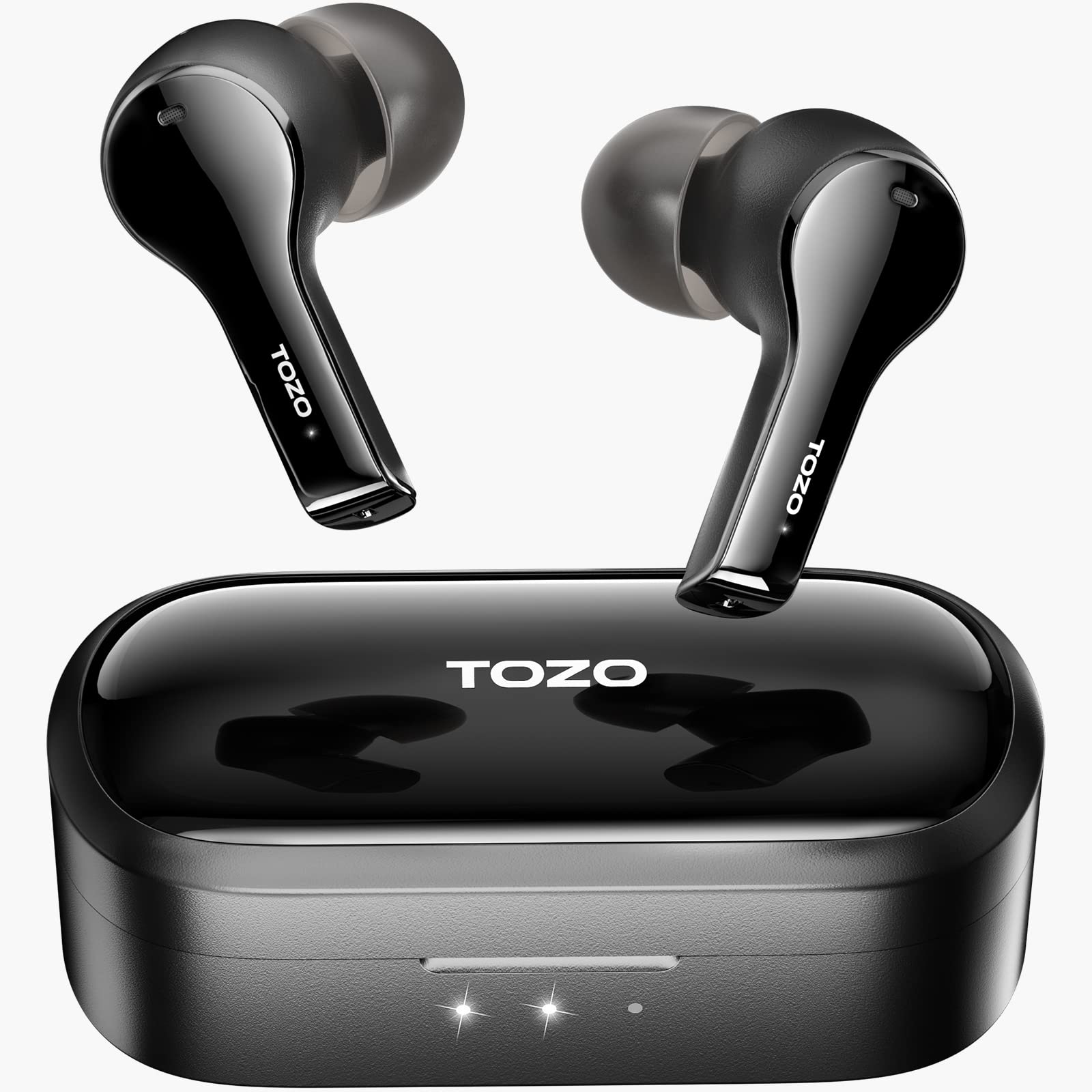 TOZO T9 True Wireless Earbuds Environmental Noise Cancellation 4 Mic Call Noise Canceling Fon Kepala Bass Dalam Bluetooth 5.3 Ringan Sarung Pengecasan Wayarles IPX7 Waterproof Headset Hitam