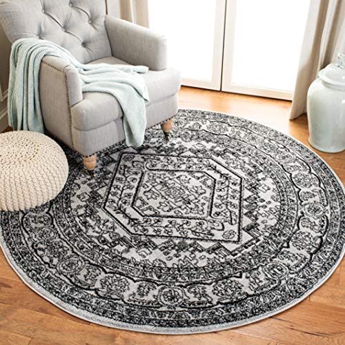 Safavieh Adirondack Collection ADR108A Perak dan Hitam Oriental Vintage Medallion Round Area Rug (10 'Diameter)