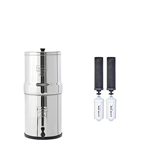 Berkey Sistem Penapis Air Countertop BK4X2 Besar dengan 2 Unsur Hitam dan 2 Penapis Fluorida