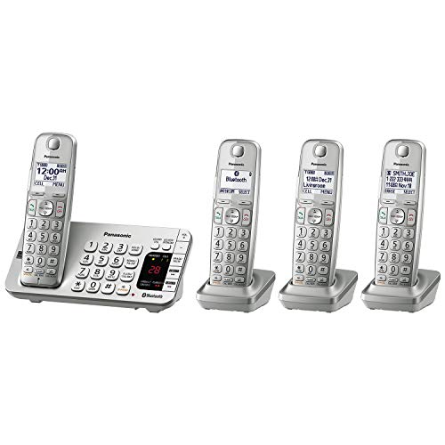 Panasonic Sistem Telefon Tanpa Kord Bluetooth Link2Cell DECT 6.0 Boleh Dikembangkan dengan Mesin Menjawab dan Pengurangan Bunyi Dipertingkat - 4 Telefon bimbit - KX-TGE474S (Perak)