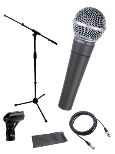 Shure Himpunan Mikrofon Vokal Dinamik SM58-LC Cardioid dengan Penyesuai Pendirian dan Poket Berzip