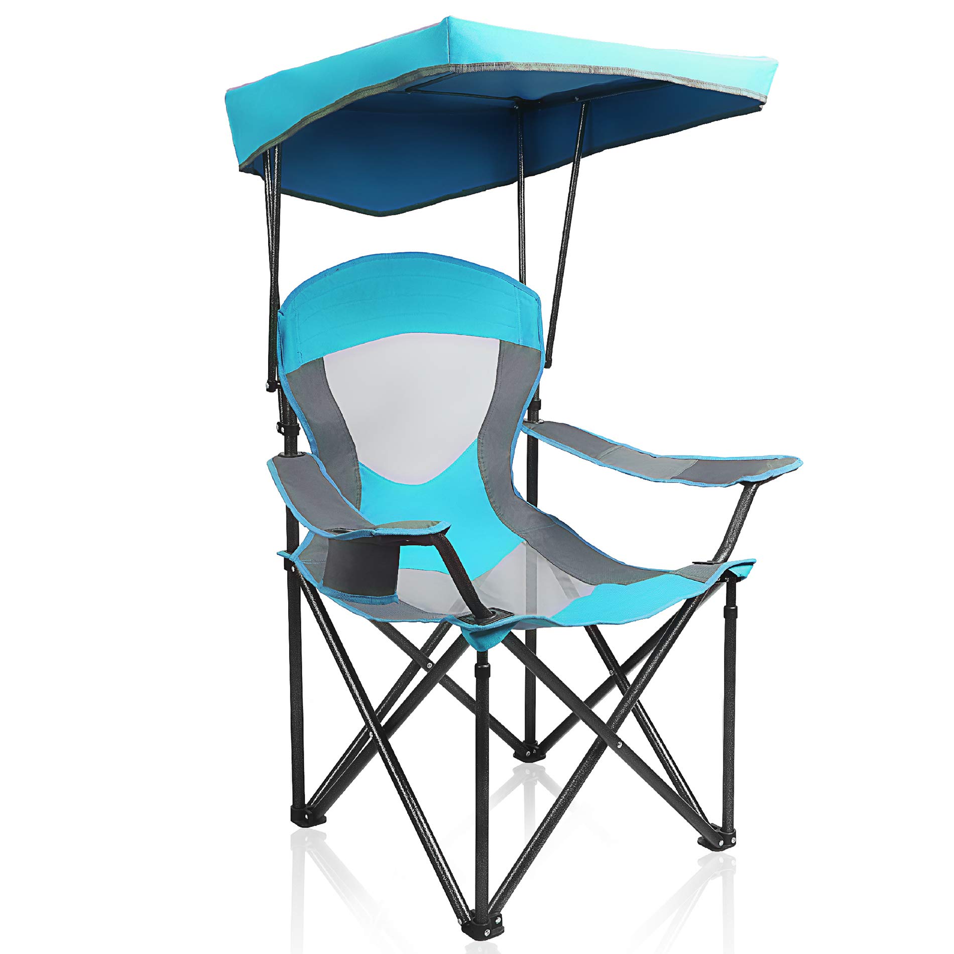 ALPHA CAMP Kerusi Santai Kanopi Tugas Berat Kerusi Kembara Mendaki Sunshade dengan Pemegang Cawan Enamel Biru