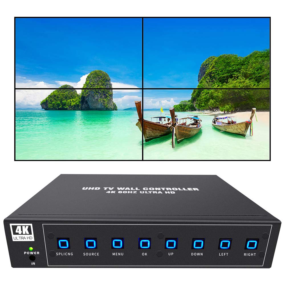 iseevy Pengawal Dinding Video 4K60 UHD 2x2 1x2 2x1 1x3 3x1 1x4 4x1 Pengawal Dinding TV untuk 4 Sokongan Paparan Penyambungan TV Input 3840x2160@60Hz dan Putar 90 Darjah untuk Skrin Mod Potret