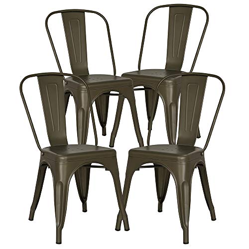 POLY & BARK Trattoria Kitchen and Dining Metal Chair Chair in Bronze (Set 4)