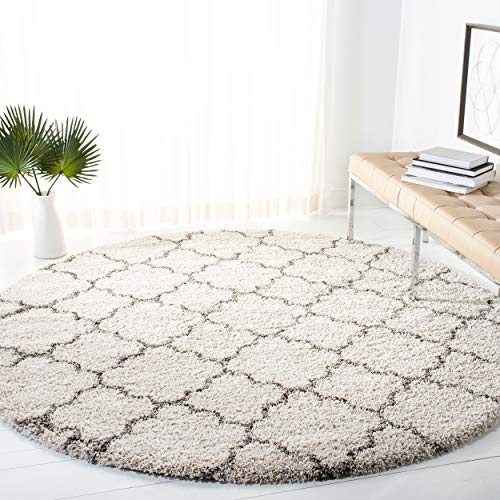 Safavieh Hudson Shag Collection SGH282A Ivory dan Grey Moroccan Geometric Quatrefoil Round Area Rug (9 'Diameter)