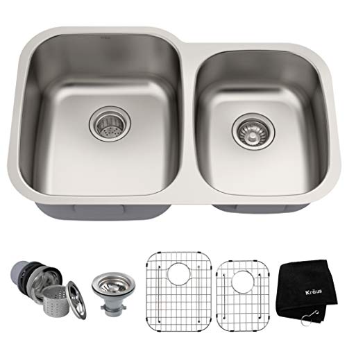 Kraus KBU24 32 inci Undermount 60/40 Double Bowl 16 gau...