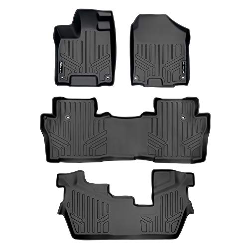 MAX LINER MAXLINER Custom Fit Floor Mats Set Pelapik 3 Baris Hitam untuk Model Honda Pilot 8 Penumpang 2016-2021 (Tiada Model Elit)