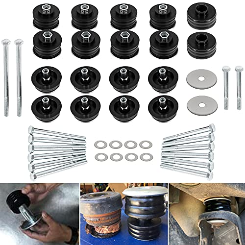 Bonbo KF04060BK Body Mount Bushing Kit Sesuai untuk Ford F250 F350 Super Duty 2008-2016 2WD 4WD Polyurethane Body Cab Mount & Steel Sleeves & Hardware (Hitam)