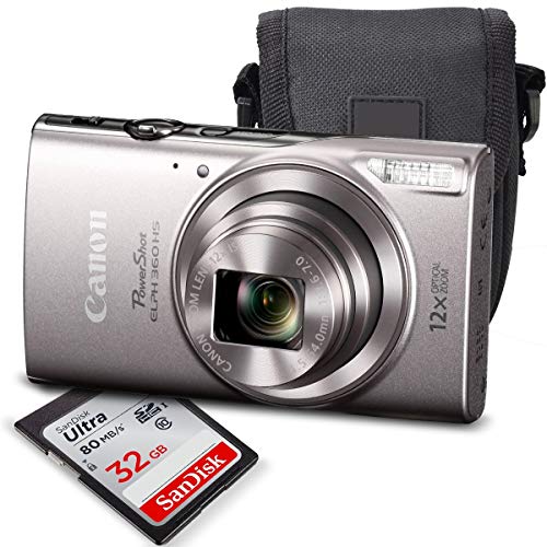  Canon PowerShot ELPH 360 HS (Silver) dengan Zum Optik 12x & Wi-Fi Built-In dengan Deluxe Starter Kit 32GB SDHC + Tripod Fleksibel + Pengecas Perjalanan Turbo AC / DC + Bateri tambahan + Sarung Kamera...