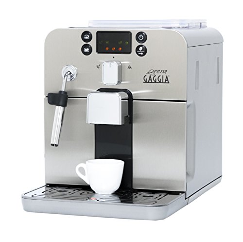 Gaggia Mesin Espresso Brera Super Automatik dalam Perak. Pannarello Wand Frothing untuk Minuman Latte dan Cappuccino. Espresso dari Pra-Ground atau Whan Bean Coffee.