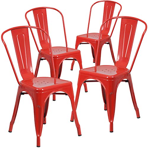 Flash Furniture 4 Pk. Kerusi Stackable Dalaman-Luaran L...