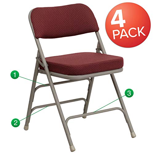 Flash Furniture 4 Pk. HERCULES Siri Premium Kursi Lipat Triple Braced & Double Engsel Burgundy Metal Folding Chair