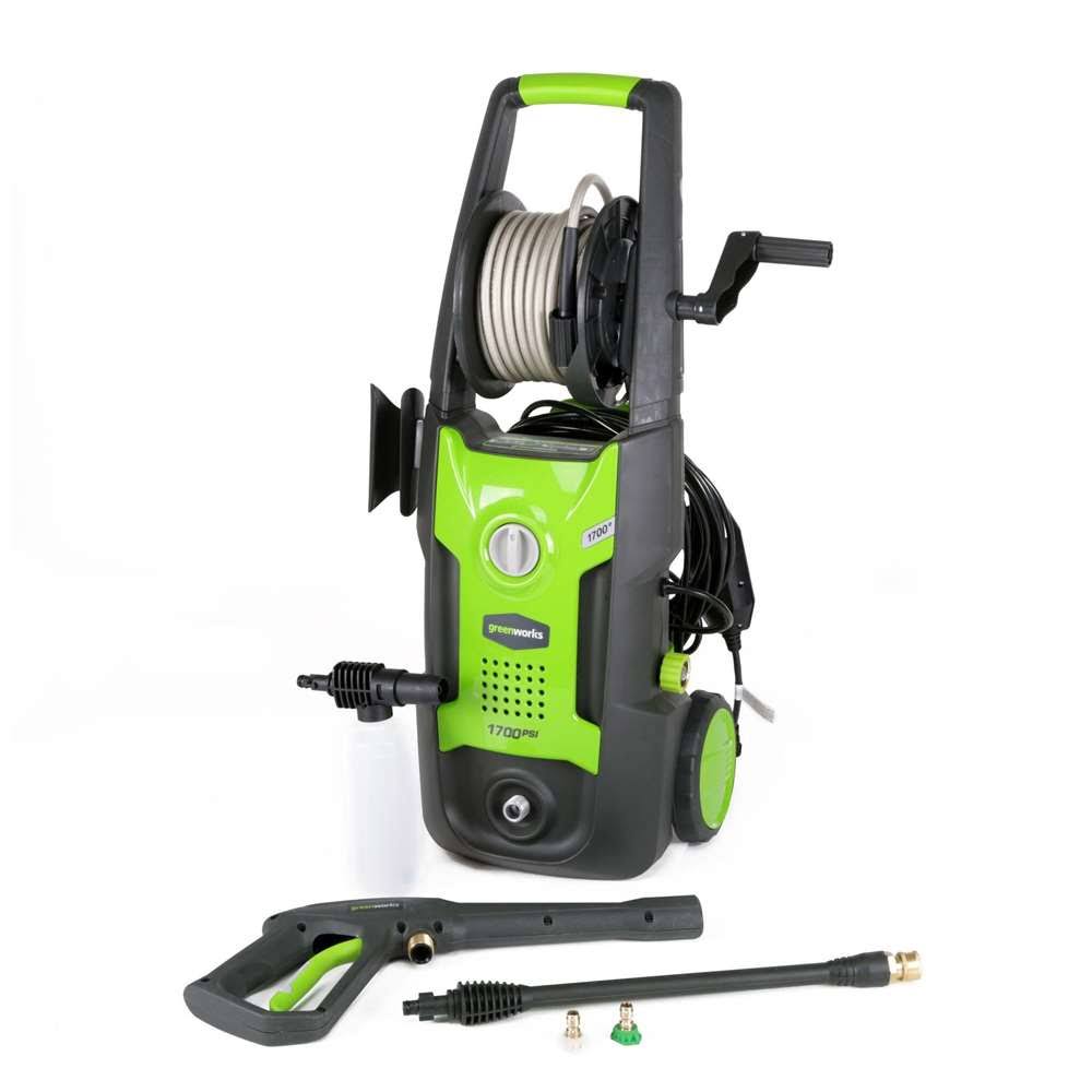 Sunrise Global Marketing, LLC GreenWorks GPW1702 13 amp 1700 PSI 1.2 GPM Electric Pressure Washer dengan Hose Reel