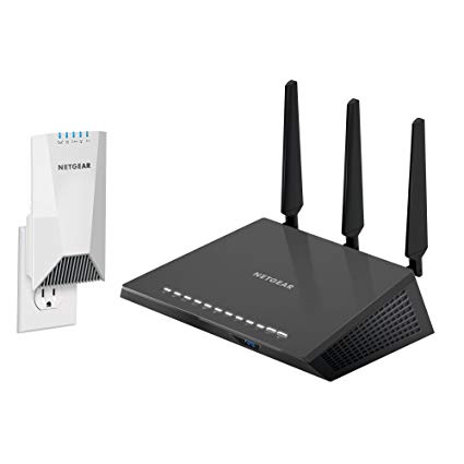 Netgear Nighthawk X4S Wall-Plug Tri-Band WiFi Mesh Extender (EX7500) dengan  Nighthawk AC1750 Smart Dual Band WiFi Router (R6700)