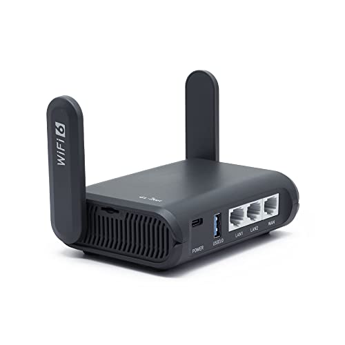  GL.iNET GL-AXT1800 (Slate AX) Wi-Fi Mudah Alih 6 Penghala Kembara Extender/Repeater untuk Hotel & Rangkaian Awam | Pelanggan & Pelayan VPN | Penyambung antara WiFi & Ethernet | OpenWrt 21.02| Port USB...